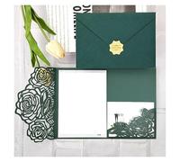 AHUFGN Enveloppe Mariage Lot de 10 invitations mariage découpées au laser vert forêt à faire soi-même, carte d'anniversaire florale trois volets imprimable(Dark Green,Whole set)
