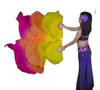 AHUFGN Eventail de Danse Orientale 1 Paire (Gauche + Droite) Voile d'éventail de Danse du Ventre en Soie véritable 0,8 m for Femmes(Color 19,120cmX90cm)