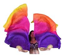 AHUFGN Eventail de Danse Orientale Voile d'éventail de Danse du Ventre for Femmes, Paires Soie dégradée Faites à la Main, 180x90cm, Accessoires Spectacle sur scène(Color 13,120cmX90cm)