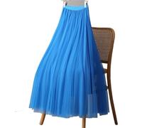 AHUFGN Jupe Plissée Tulle Skirts for Women High Waist Mesh A Line Pleated Skirt Elastic Waist All Match Skirts(Blue 2,M)