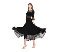 AHUFGN Robe Danse Robe de Danse de Salon Noire élégante for Femmes, Demi-Manches, de Danse Moderne, Grande balançoire, soirée, Tango, Valse, vêtements d'entraînement(Black,M)