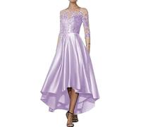 AHUFGN Robe Mere De La Mariee Appliques en Satin à col V, asymétrique, Longueur thé, Ligne A, Devant, Court, Dos, Long, for invité de Mariage(Lavender,4)