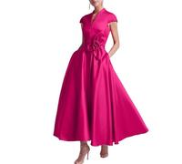 AHUFGN Robe Mere De La Mariee Robe de soirée trapèze en Satin à Manches Courtes et col V(26W)