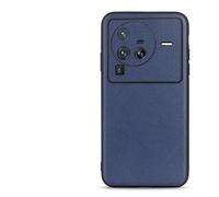 AHUOZ Coque Compatible avec Vivo X80 Pro, Coque arrière en Cuir véritable, Pare-Chocs en TPU, Coque arrière Rigide de Protection, Coque Fine Anti-Chute, Coque en Cuir Tendance for Homme(Dark Blue)
