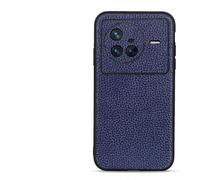 AHUOZ Coque de téléphone en Cuir véritable Compatible avec Vivo X80, Coque arrière Rigide en TPU, Coque de Protection Fine Anti-Chute, Compatible avec Vivo X80(Dark Blue)