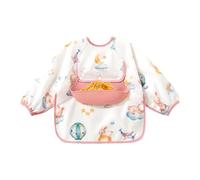 Ahuuen Bavoirs Portables avec Manches, Blouse Bébé pour les Repas, Tablier Imperméable Lavable en Machine Anti-Taches avec Attrape-Nourriture en Silicone pour Sorties et Voyage Garçon Fille