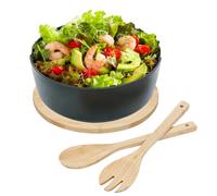 Ahuuen Bol à salade - Grand bol de service - Fournitures de cuisine en bois avec cuillère et fourchette pour dîner, déjeuner, fruits, légumes, collations, cuisine, camping, barbecue