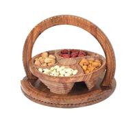 Ahuuen Corbeille à fruits en bois, paniers pliables pour noix et pain, Corbeille à fruits pliable décorative en bois à 4 cloisons, Bol à en pour bonbons, et noix