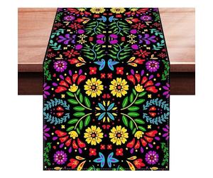 Ahuuen Nappe en Lin Mexicain | Nappe De Fleurs Mexicaines | Nappes Mexicaines pour Fête | Chemin De Table À Fleurs Ma-ndala | Nappe De Fête Mexicaine Colorée pour Décoration De Vacances, Cuisine