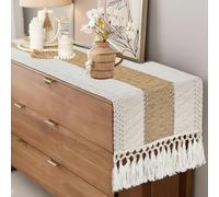 AHWEKR Chemin de Table Deco Boho Nappe de Table 30x305cm Macramé Chemin de Table avec des Pompons Décoration Tissée de Ferme pour la Décoration de la Salle a Manger Ou de la Chambre a Coucher