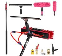 AHWEKR Perche Télescopique Nettoyage Panneaux solaires, Extensible à 6 metres, Brosse telescopique toiture avec Tuyau Intérieur Balai telescopique pour Toit,Tête de brosse 55 cm