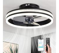 AHWEKR Petit Ventilateur de Plafond LED 40CM avec lumière pour Une Utilisation en Toute sécurité, 6 Vitesses, LED réversible et dimmable, 3 températures de Couleur en Option,Noir