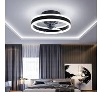 AHWEKR Petit Ventilateur de Plafond LED 40CM avec lumière pour Une Utilisation en Toute sécurité, 6 Vitesses, LED réversible et dimmable, 3 températures de Couleur en Option,Noir