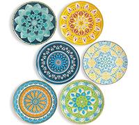 AHX Lot de 6 assiettes plates en céramique - 25,4 cm - Grandes assiettes rondes en porcelaine - Motif coloré - Pour cuisine - Famille - Lave-vaisselle - Micro-ondes - Passe au four