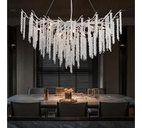 AHXIAOZN Lustre en Cristal Moderne,Luxe Lampe à Pendentif en Cristal Rond,Postmoderne Chandelier pour salle à manger, cuisine, salon, chambre, couloir, café, bar(Argent,G9*12,120cm)