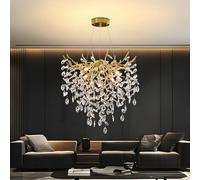 AHXIAOZN Lustre moderne en cristal doré, grand lustre de luxe en forme de goutte de pluie, suspension ronde en cristal, fixation lumineuse, pour îlot de cuisine, salle à manger, 60 cm