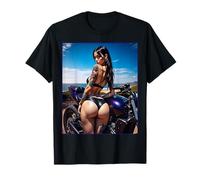 AI Girl T-Shirt Homme - Sexy AI Girl & Moto à la Plage T-Shirt