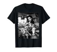 AI Girl T-Shirt pour Homme - Sexy AI Pinup Girl & Milk Shake BW T-Shirt