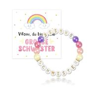 Aiailikill Bracelet pour enfants et filles, bracelet de l'alphabet avec perles roses, bracelet élastique pour filles, avec carte de vœux significative, idéal comme cadeau de naissance, pour grande