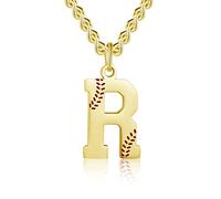 AIAINAGI Collier avec pendentif en forme de lettre initiale de baseball A-Z pour homme en acier inoxydable argenté, cadeau personnalisé de 55,9 cm, 22 inches, Or, Pas de pierre précieuse