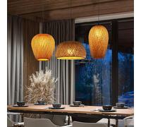 AIAO Bambou Naturel Tissé Suspension Rétro Lustre E27 Suspendue Hauteur Adjustable 3 Flammes Pendentif Luminaire Vintage Japonais Maison Intérieur Éclairage Bar Cuisine Restaurant Salle Lampe Plafond