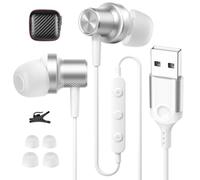 AIAUXAI Écouteurs USB filaires avec microphone pour PC, USB-A | Casque filaire USB intra-auriculaire avec micro et contrôle audio pour ordinateur portable HP/Dell/Acer, pour bureau, bureau