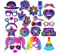 AIBAOBAO Accessoires Photobooth, 25 Pièces Accessoires Photo Néon,Photo Booth Props Glow, Accessoires Photomaton de Fête pour Anniversaire Mariage Carnaval Mascarade Bal Disco Lueur Party Décoration