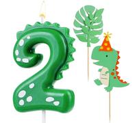 AIBAOBAO Bougie Anniversaire 2 Ans, Dinosaure Bougies Anniversaire Chiffre, Bougie 2 Ans Garcon Filles, Bougie Numéro avec Decoration Gateau Dinosaure, pour Décorations Gâteau Fête Anniversaire