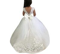 Aibaowedding Dentelle brodée transparente dos en V sans manches enfants robes à traîne, 2-3 ans