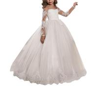 Aibaowedding Robe en dentelle avec broderie, dos V transparent sans manches pour enfants avec traîne, 2-3 ans
