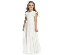 Aibaowedding Robe pour fille à fleurs, ligne A, manches papillon et | Robe bohème trapèze en mousseline de soie avec manches papillon délicates et ceinture à nouer. Robe de communion et de
