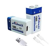 Aibatt Batterie 9V 1000mAh,avec connecteur de Charge Type C,Li-ION 6F22 Batterie Rechargeable pour Microphone,détecteur de fumée,Jouet électronique,Talkie-walkie,Batteries Monobloc 9V(2 pièces)