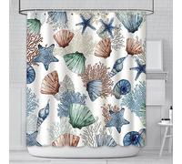 AIBIIN 180x180cm sous la mer thème Rideau de Douche Ensemble Marin étoile de mer Coquillage Corail mer imperméable Rideau de Bain avec 12 Crochets Moderne Maison Baignoire Tissu décoration