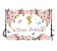 AIBIIN 2,1 x 1,5 m Filles Rose Fleur Fée Princesse Anniversaire Backdrops pour Photographie Rose Pastel Papillon Coloré Happy Birthday Photo Fond Fête Gâteau Smash Bébé Douche Décoration