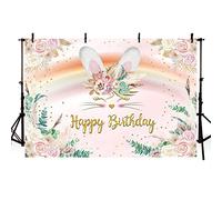 AIBIIN 2,1x1,5 m Fille Bohemia Rainbow Birthday Toile de Fond Pâques Lapin Rose Fleur Photographie Fond Boho Thème Eucalyptus Feuilles Or Points Enfants Princesse Baby Shower Gâteau Décoration