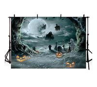 AIBIIN 2,1x1,5m Toile de Fond pour Halloween pour Photographie, Horreur Nuit forêt Citrouille Lanterne effrayante, pour Tous Les Saints fête Croix Tombe crâne fantôme Accessoires de Studio Photo