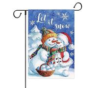 AIBIIN Drapeau de jardin d'hiver Let It Snow de 30,5 x 45,7 cm pour extérieur - Chapeaux colorés double face - Bonhomme de neige - Flocons de neige - Décoration de maison, cour, drapeau d'extérieur