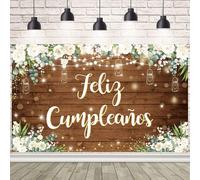 AIBIIN Feliz Cumpleaños Toile de fond en bois avec motif floral rétro mexicain pour fête d'anniversaire Blanc 1,8 x 1,1 m