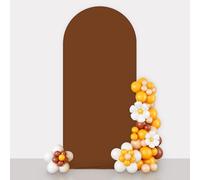 AIBIIN Fond de scène rond en forme d'arc, 1 x 2,1 m, couleur café marron, avec cadre supérieur sur 2 côtés, support pour mariages, cérémonies, fêtes d'anniversaire, baby shower, banquets