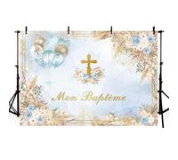 AIBIIN Mon Baptême Toile de fond bohème Mi Bautizo God Bless First Holy Communion Party Decoration Floral Golden Glitter Nouveau-né Baby Shower Photographie Bannière Accessoires photo 2,1 x 1,5 m