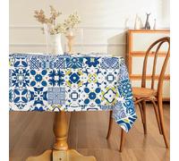 AIBIIN Nappe rectangulaire en patchwork de carreaux marocains bleus 142x213cm, nappe lavable pour décoration de table de salle à manger, pique-nique, fête