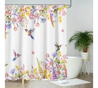 AIBIIN Rideau de douche fleur colibri printemps oiseau floral plante nature moderne maison salle de bain baignoire décoration rideau de bain durable en polyester imperméable avec 12 crochets 180 x 180