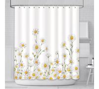AIBIIN Rideau de douche rustique en tissu avec 12 crochets Motif marguerites blanches 180 x 180 cm