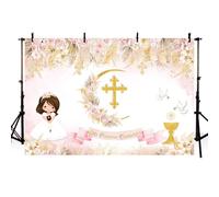 AIBIIN Toile de fond bohème de 2,1 x 1,5 m pour photographie de première communion, baptême, bénédiction, bannière, fournitures photo