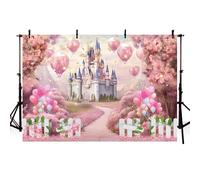 AIBIIN Toile de fond château de princesse rose château floral ballons fantaisie conte de fées pays des merveilles portrait fond fille anniversaire fête accessoires studio photo 2,1 x 1,5 m