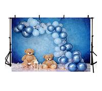 AIBIIN Toile de Fond d'anniversaire garçon 2,1x1,5 m Bleu et Blanc Ballon Jouet Ours Nuages lumière Fond Portrait Photographie Enfants Prince fête prénatale Nouveau-né gâteau Smash Table décoration