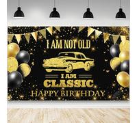 AIBIIN Toile de fond d'anniversaire pour homme « I'm Not Old I'm Classic » - Décoration de fête d'anniversaire - Bannière d'accessoires de studio photo - 180 x 110 cm