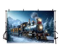 AIBIIN Toile de fond de train d'hiver de 2,1 x 1,5 m - Décoration de conte de fées de Noël - Pour photographie de nuit - Accessoires photo pour portrait d'enfants