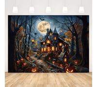 AIBIIN Toile de fond d'Halloween 2,1 x 1,5 m château effrayant, citrouille maléfique, maison gothique, pleine lune, arbre mort, bannière de photographie d'horreur pour fête d'Halloween, accessoires