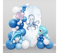 AIBIIN Toile de fond en forme d'arche de mer sous-marine 100 x 210 cm sous le thème de la mer, couverture d'arche de pieuvre pour naissance, fête prénatale, gâteau, décoration de fête